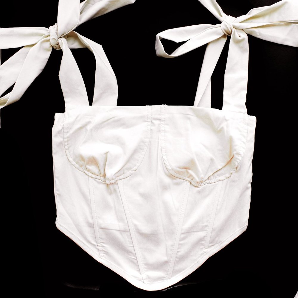 White Corset Square Neck Peasant Corset Top - Picture 2 of 5